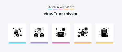 Virus Transmission Glyph 5 Icon Pack Including healthcare. warning. face. travel. plane. Creative Icons Design vector