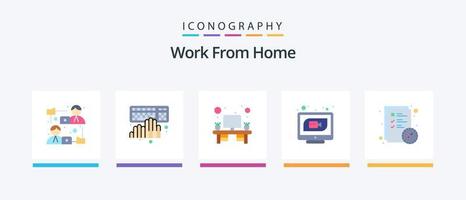 paquete de iconos de trabajo desde casa plana 5 que incluye web. Internet. laboral. comunicación. mesa. diseño de iconos creativos vector