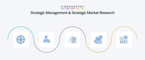 Strategic Management And Strategic Market Research Blue 5 Icon Pack Including graph. report. goal. file. focus vector