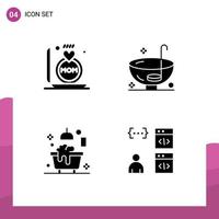 4 Universal Solid Glyphs Set for Web and Mobile Applications ring bath mother holiday bathtub Editable Vector Design Elements