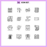 Group of 16 Modern Outlines Set for campaign click hard bank hosting Editable Vector Design Elements