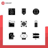 Editable Vector Line Pack of 9 Simple Solid Glyphs of globe network globe server data Editable Vector Design Elements