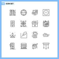 Pictogram Set of 16 Simple Outlines of people modern produc electronic room Editable Vector Design Elements