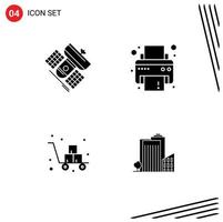 Modern Set of 4 Solid Glyphs Pictograph of broadcast cart satellite print fragile Editable Vector Design Elements