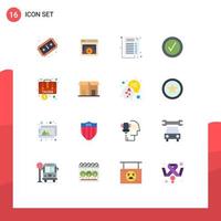 16 Universal Flat Color Signs Symbols of baggage accounting video player tick checked Editable Pack of Creative Vector Design Elements