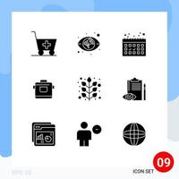 Universal Icon Symbols Group of 9 Modern Solid Glyphs of quality control leaf vacation fall hotel Editable Vector Design Elements