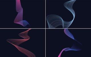 Set of 4 geometric wave pattern background Abstract waving line vector