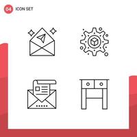 Mobile Interface Line Set of 4 Pictograms of arrow envelope open address desk Editable Vector Design Elements