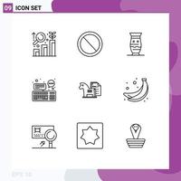 User Interface Pack of 9 Basic Outlines of keyboard computer ceramic chat indian Editable Vector Design Elements