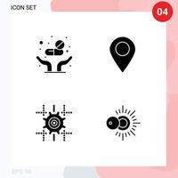 4 Universal Solid Glyphs Set for Web and Mobile Applications medicine gear care marker line Editable Vector Design Elements