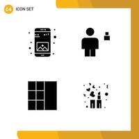 4 Thematic Vector Solid Glyphs and Editable Symbols of app grid mobile human fashion Editable Vector Design Elements