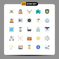 Flat Color Pack of 25 Universal Symbols of security add accessories media tv Editable Vector Design Elements