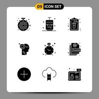 Set of 9 Modern UI Icons Symbols Signs for time target clipboard precision arrow Editable Vector Design Elements