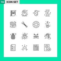 Editable Vector Line Pack of 16 Simple Outlines of ui sand iot clock biology Editable Vector Design Elements