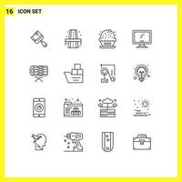 16 Universal Outlines Set for Web and Mobile Applications drum imac birthday device computer Editable Vector Design Elements