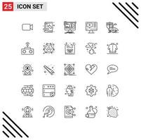 Universal Icon Symbols Group of 25 Modern Lines of education play experiment computer computer Editable Vector Design Elements