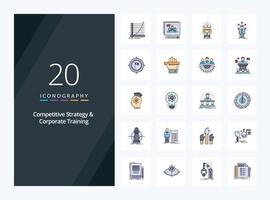 20 línea de estrategia competitiva y capacitación corporativa icono lleno para presentación vector