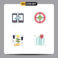 Modern Set of 4 Flat Icons Pictograph of connection grow mobile finance startup Editable Vector Design Elements