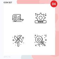 Pictogram Set of 4 Simple Filledline Flat Colors of caravan windmill travel system candies Editable Vector Design Elements