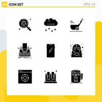 Set of 9 Vector Solid Glyphs on Grid for typewriter blog thanksgiving article short Editable Vector Design Elements