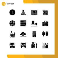 Set of 16 Vector Solid Glyphs on Grid for database help profile web bug Editable Vector Design Elements