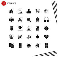 Mobile Interface Solid Glyph Set of 25 Pictograms of dipper army commercial weapon knife Editable Vector Design Elements