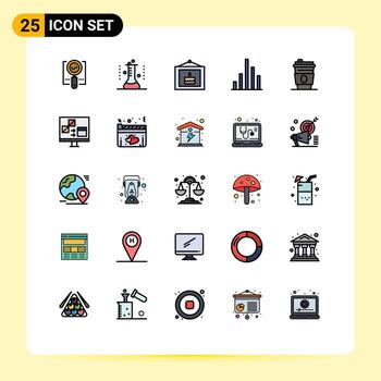 grupo de 25 colores planos de líneas rellenas modernas para elementos de diseño de vectores editables de parte de análisis de cristalería de laboratorio gráfico de bebidas