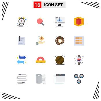 User Interface Pack of 16 Basic Flat Colors of file contract download tool design Editable Pack of Creative Vector Design Elements