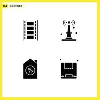 User Interface Pack of 4 Basic Solid Glyphs of animation mortgage filmstrip router box Editable Vector Design Elements