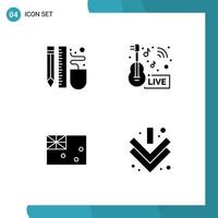 Group of 4 Modern Solid Glyphs Set for drawing news pencil entertainment australia Editable Vector Design Elements