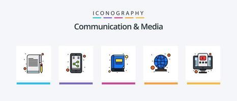 Communication And Media Line Filled 5 Icon Pack Including invite. card. click. paper. notes. Creative Icons Design vector