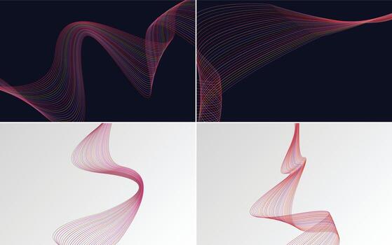 conjunto de 4 líneas de ondas abstractas de fondo de patrón de onda geométrica vector