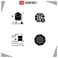 Pack of creative Solid Glyphs of college business hat globe pool Editable Vector Design Elements