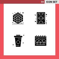 Solid Glyph Pack of 4 Universal Symbols of cube cup football soccer drinks Editable Vector Design Elements