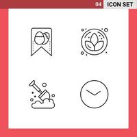 4 User Interface Line Pack of modern Signs and Symbols of tag spade lotus agriculture watch Editable Vector Design Elements