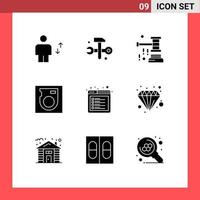 Mobile Interface Solid Glyph Set of 9 Pictograms of browser drive it solutions disk sale Editable Vector Design Elements