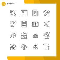 Set of 16 Vector Outlines on Grid for weather cloud book autumn arrow Editable Vector Design Elements