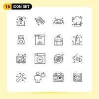 16 Thematic Vector Outlines and Editable Symbols of celebration gym masquerade fitness restaurant Editable Vector Design Elements