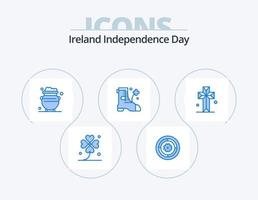 Ireland Independence Day Blue Icon Pack 5 Icon Design. cathedral. boot. sunflower. shose. metal vector
