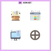 4 iconos planos universales establecidos para aplicaciones web y móviles desarrollo de elementos de codificación de libros programación elementos de diseño vectorial editables vector