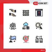 Modern Set of 9 Filledline Flat Colors and symbols such as server cloud alert transmission tower energy Editable Vector Design Elements