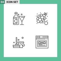 Set of 4 Modern UI Icons Symbols Signs for wine broom easter fruit cleaning Editable Vector Design Elements