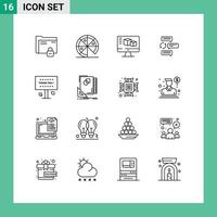 Pack of 16 Modern Outlines Signs and Symbols for Web Print Media such as robot dialogue computer conversation chat Editable Vector Design Elements