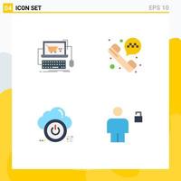 Set of 4 Vector Flat Icons on Grid for cart close store taxi call cloud Editable Vector Design Elements
