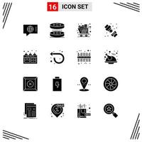 16 Thematic Vector Solid Glyphs and Editable Symbols of cooker plumber cart mechanical trolley Editable Vector Design Elements