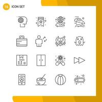 Universal Icon Symbols Group of 16 Modern Outlines of briefcase slope business falling down accident Editable Vector Design Elements