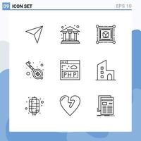 Set of 9 Modern UI Icons Symbols Signs for program data box party music Editable Vector Design Elements