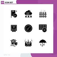 Set of 9 Modern UI Icons Symbols Signs for plumbing mechanical connect detector realty Editable Vector Design Elements