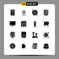 Pack of 16 Modern Solid Glyphs Signs and Symbols for Web Print Media such as device computer interface paid invoice Editable Vector Design Elements