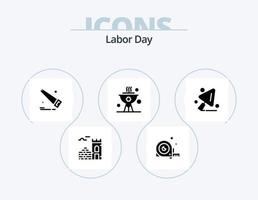 Labor Day Glyph Icon Pack 5 Icon Design. dish . bbq . ruler . hand vector